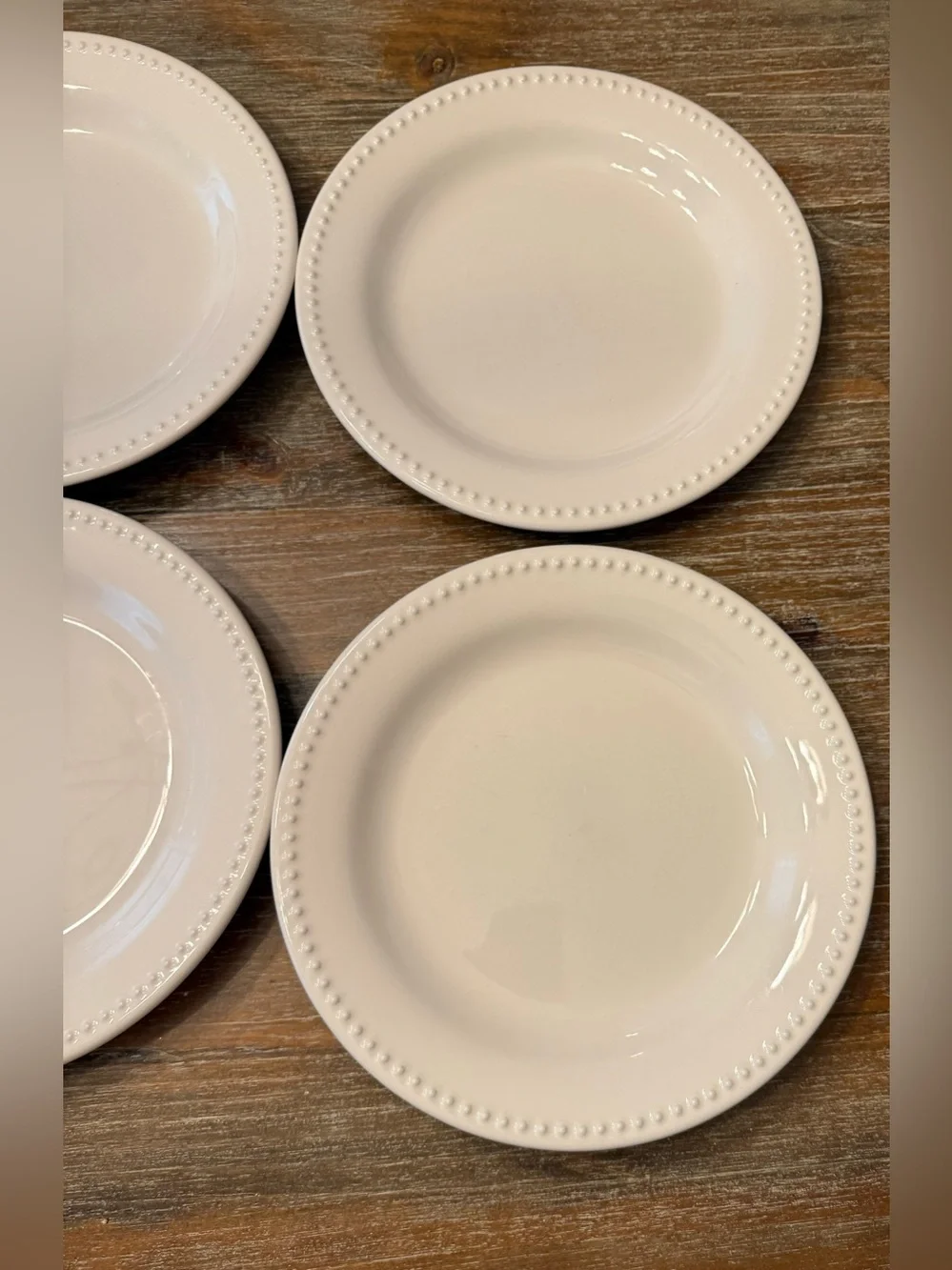 SET OF (10) POTTERY BARN EMMA BEADED STONEWARE DINNER PLATES